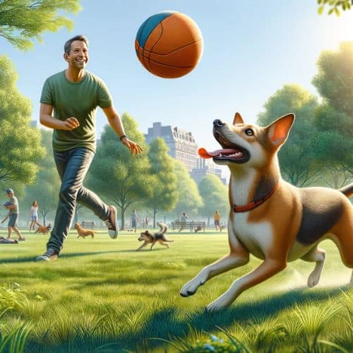 playing with a dog at the park